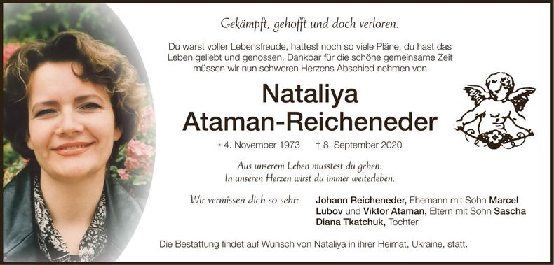 Traueranzeige Nataliya Ataman-Reicheneder