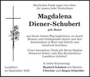 Traueranzeige Magdalena Diener-Schubert