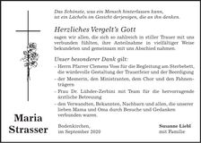 Traueranzeige Maria Strasser