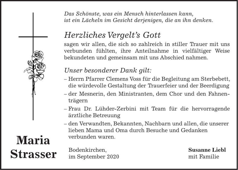 Traueranzeige Maria Strasser