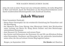 Traueranzeige Jakob Wurzer