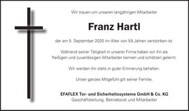 Traueranzeige Franz Hartl