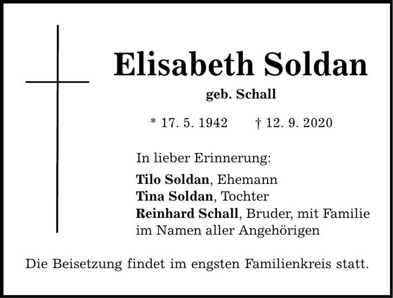 Traueranzeige Elisabeth Soldan