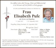 Traueranzeige Elisabeth Pufe
