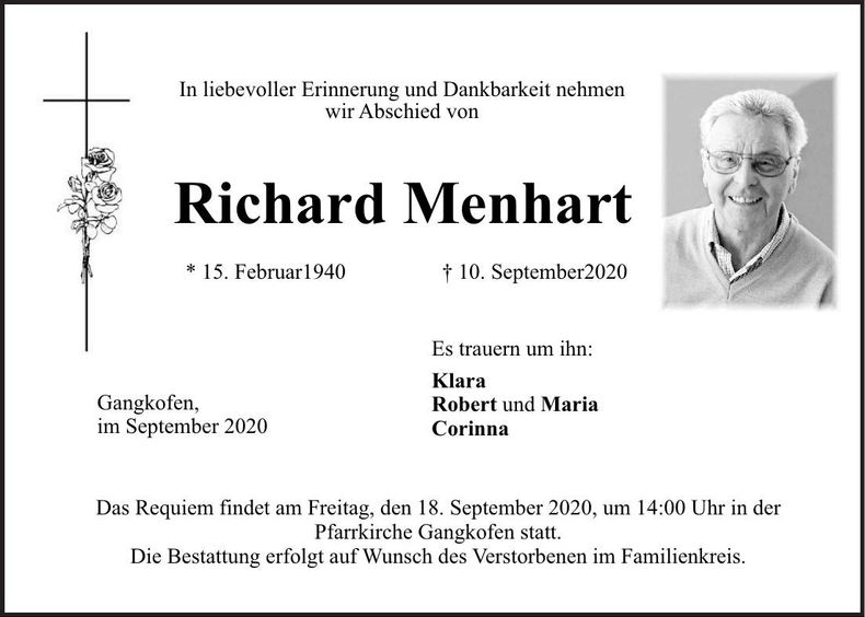 Traueranzeige Richard Menhart