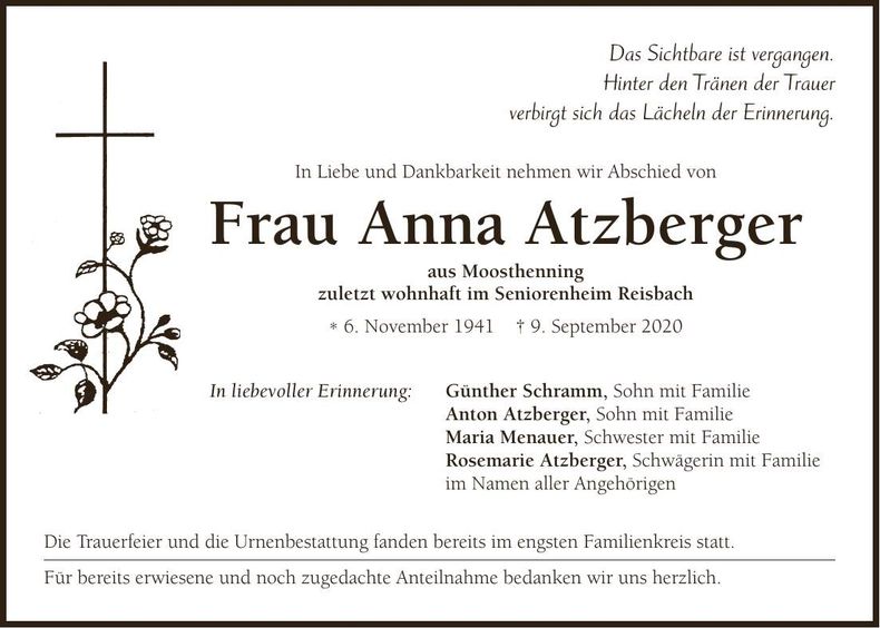 Traueranzeige Anna Atzberger