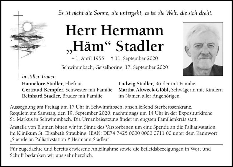 Traueranzeige Hermann Stadler