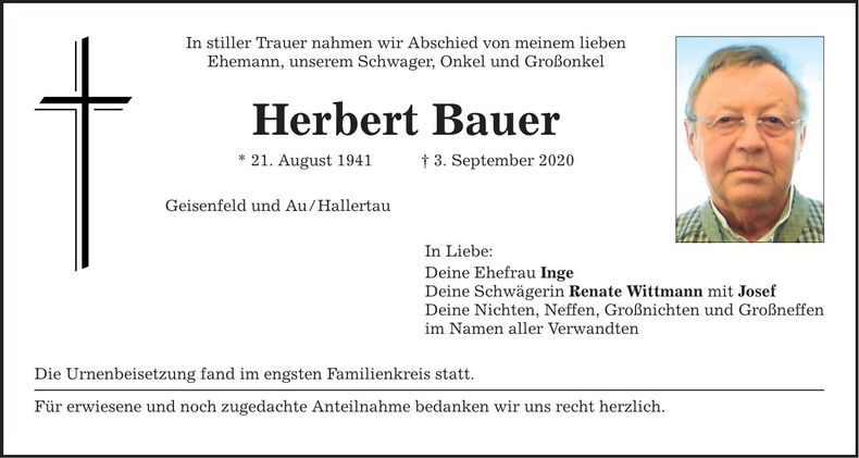 Traueranzeige Herbert Bauer