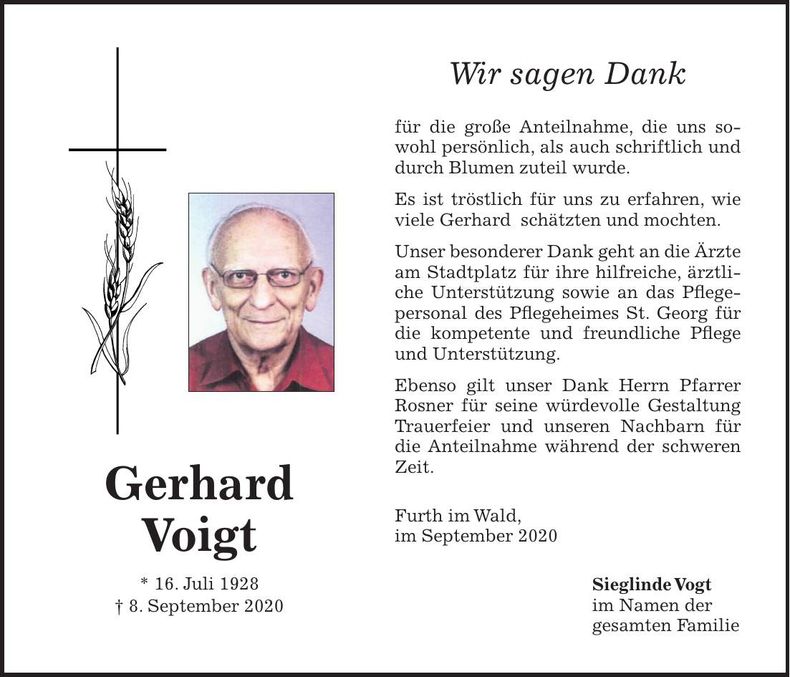 Traueranzeige Gerhard Voigt