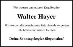 Traueranzeige Walter Hayer