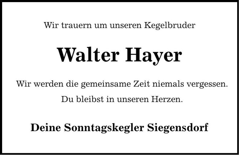 Traueranzeige Walter Hayer