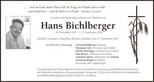 Traueranzeige Hans Bichlberger