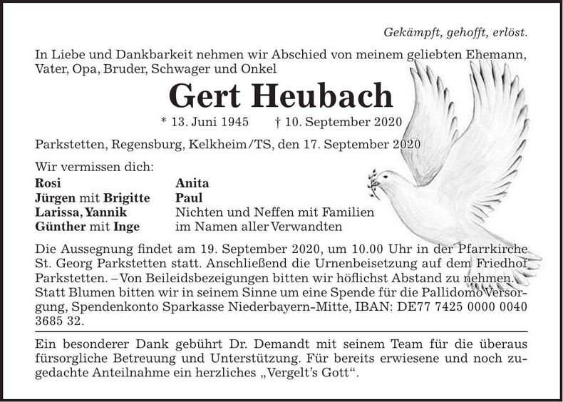 Traueranzeige Gert Heubach