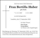 Traueranzeige Bertilla Huber