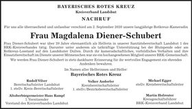 Traueranzeige Magdalena Diener-Schubert