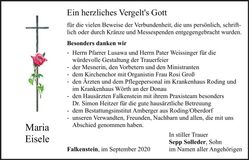 Traueranzeige Maria Eisele