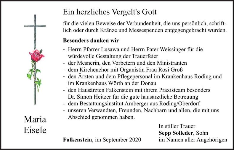 Traueranzeige Maria Eisele