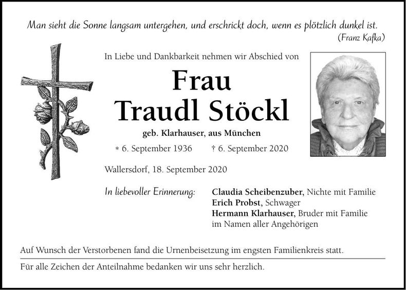 Traueranzeige Traudl Stöckl