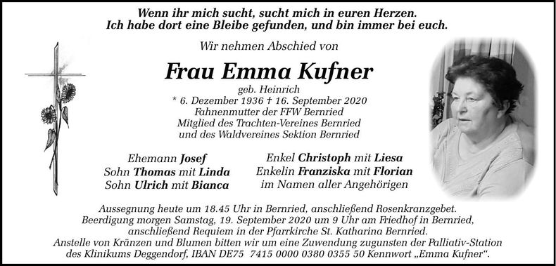 Traueranzeige Emma Kufner