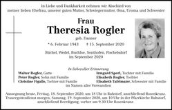 Traueranzeige Theresia Rogler