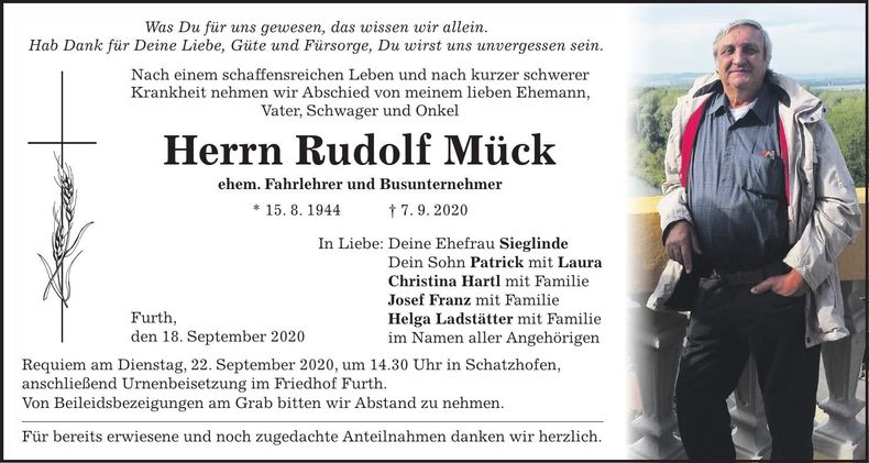 Traueranzeige Rudolf Mück