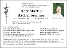 Traueranzeige Matthias Aschenbrenner