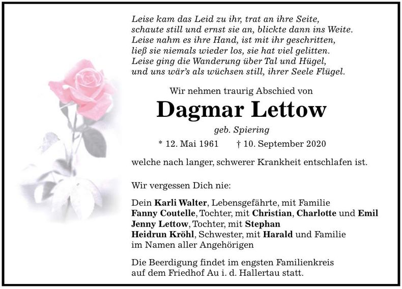 Traueranzeige Dagmar Lettow