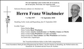 Traueranzeige Franz Winzlmeier