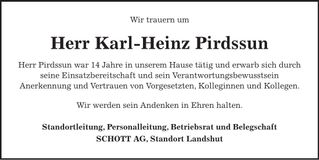 Traueranzeige Kar-Heinz Pirdssun