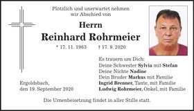Traueranzeige Reinhard Rohrmeier