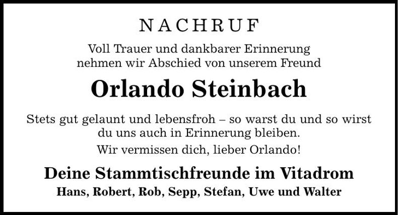 Traueranzeige Steinbach Orlando