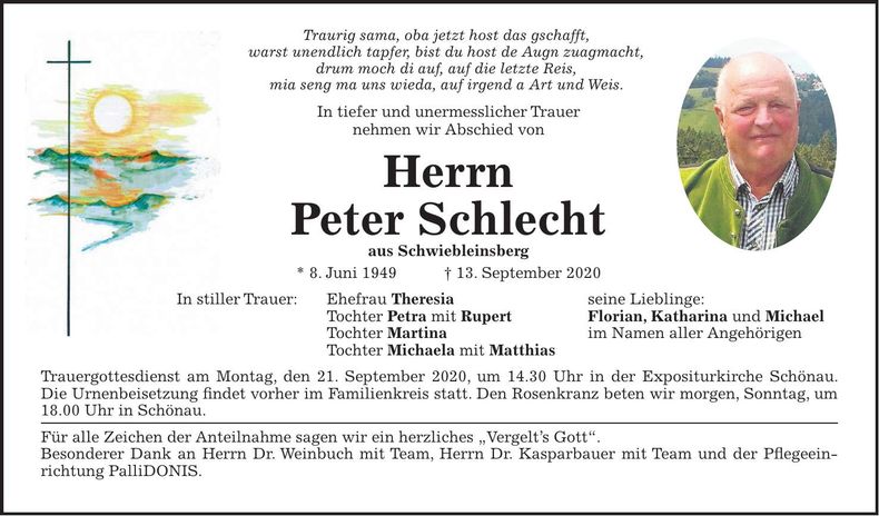 Traueranzeige Schlecht Peter