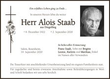 Traueranzeige Alois Staab