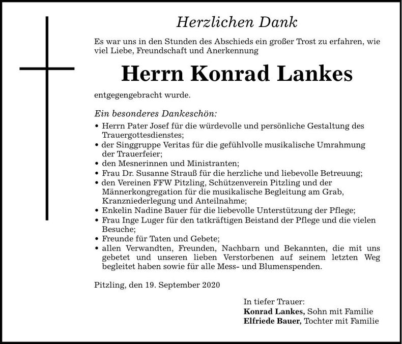 Traueranzeige Konrad Lankes