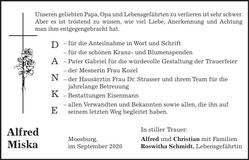Traueranzeige Alfred Miska