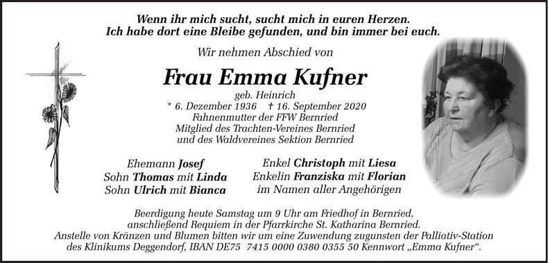 Traueranzeige Emma Kufner