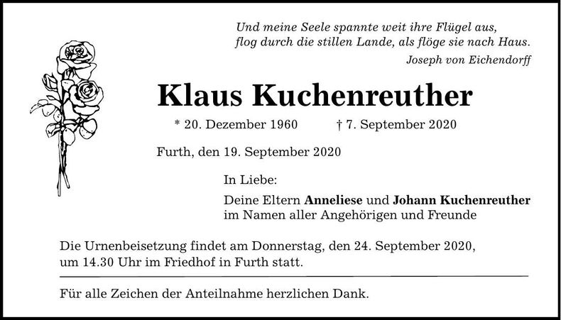 Traueranzeige Klaus Kuchenreuther