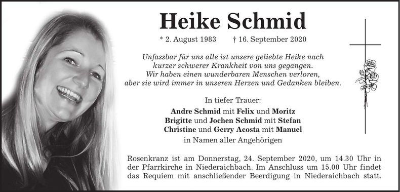Traueranzeige Heike Schmid