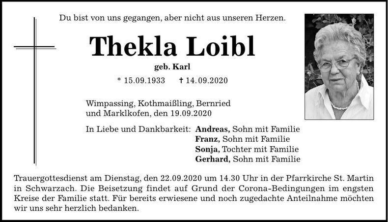 Traueranzeige Thekla Loibl
