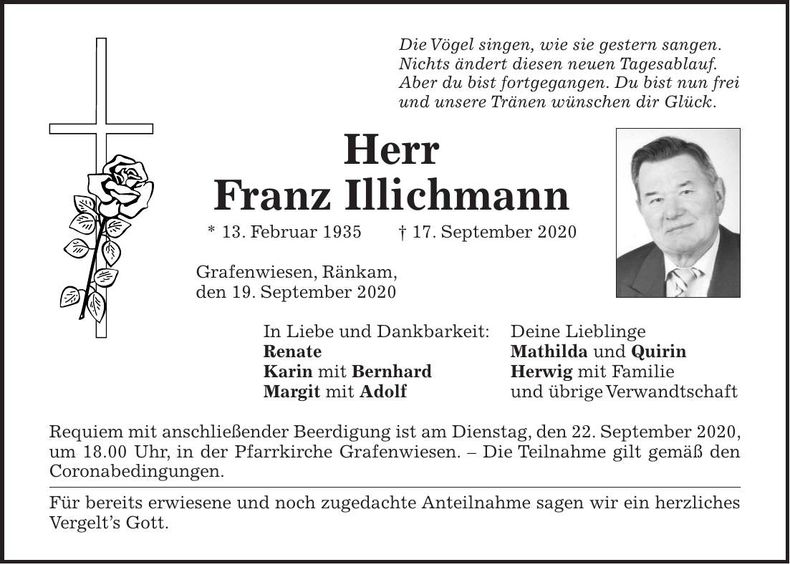 Traueranzeige Franz Illichmann