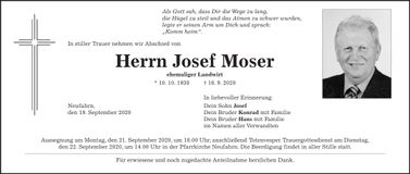 Traueranzeige Josef Moser