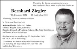 Traueranzeige Bernhard ZIegler