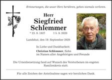 Traueranzeige Siegfried Schlemmer