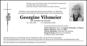 Traueranzeige Georgine Vilsmeier