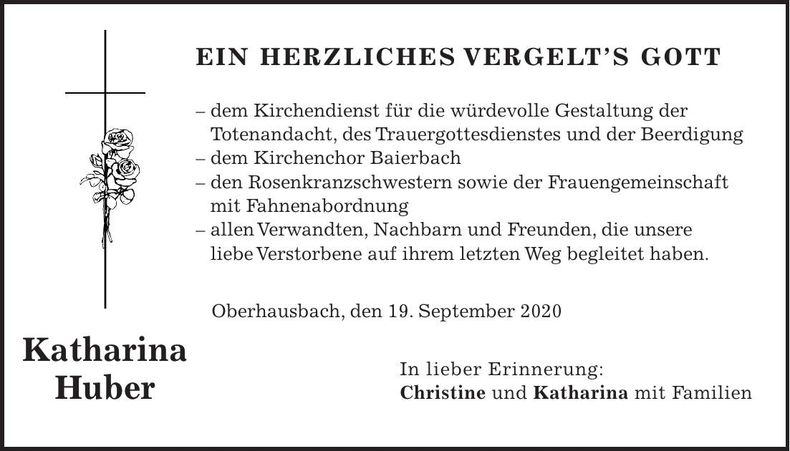 Traueranzeige Katharina Huber