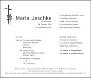 Traueranzeige Maria Jeschke