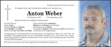 Traueranzeige Anton Weber