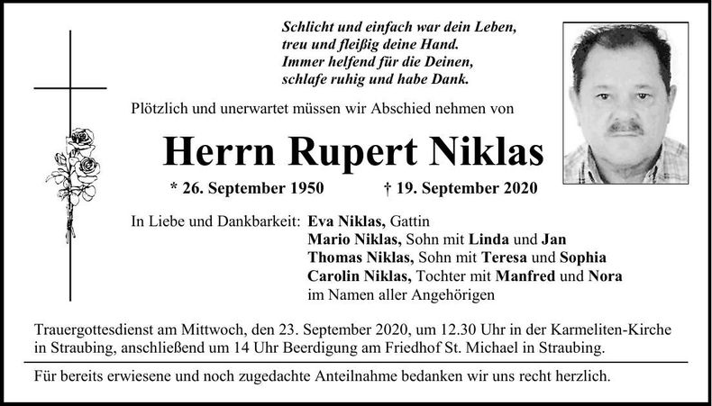 Traueranzeige Rupert Niklas