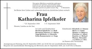 Traueranzeige Katharina Ipfelkofer