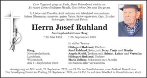 Traueranzeige Josef Ruhland